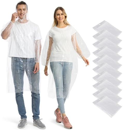 Opret 10 Pack Rain Ponchos, Disposable Emergency Ponchos Bulk Unisex Waterproof Raincoat for Adults with Drawstring Hood