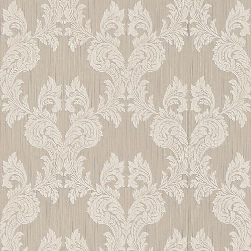 Textiloptik tapet Profhome 956301-GU textiltapet strukturerad i barockstil matt beige 5,33 m2