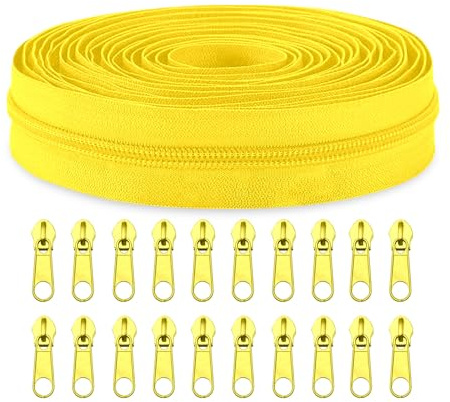 Sawoake #5 Nylon Coil Zippers by The Yard Bulk 10 Yards with 20pcs Zipper Sliders for DIY Sewing Tailor Craft Bag Garment Home Textile…(Yellow)