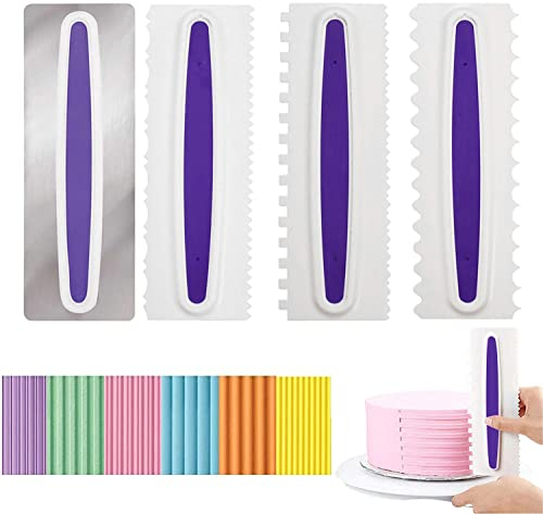 QUOTRE 4 Stück Tortenschaber Kuchen Dekorieren Fondant Spatel Tortenschaber Kuchen Scraper Zuckerguss Glätter Werkzeug Gebäckschneider für Gebäck Zuckerguss Ghee Kamm Backen