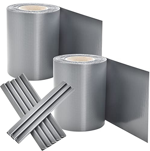 Juskys PVC Sichtschutzstreifen Doppelstabmatten Zaun 2er Set - 2 Rollen á 35m x 19cm - 60 Befestigungsclips - Zaunfolie Sichtschutz Windschutz - hellgrau