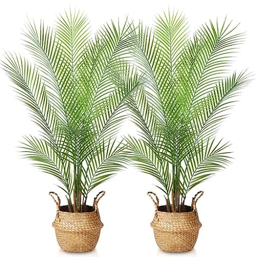 Kazeila Künstliche Pflanzen Groß Areca Palme 110cm Kunstpflanze Groß im Topf Kunstpalme Fake Pflanzen Plastik Pflanze Dekor(2Pack)