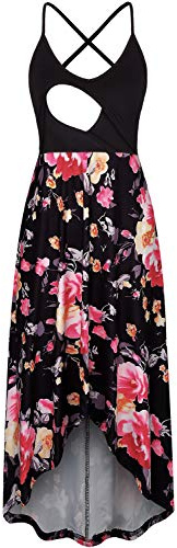 BAIKEA Cami Dress,Sundresses for Women Casual Beach Pull-Up Nursing Mother Fashion Layers Fitted Wide Neck High Low Hem Floral Print Patch Work Nursing Pajamas Black M