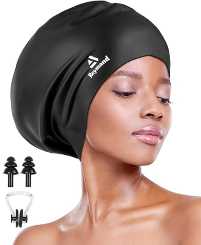 Swim Cap for Long Thick Hair, 3 Size Silicone Swimming Caps for Dreadlocks, Braids, Weaves, Extensions, Curls & Afros, Adult Waterproof Swim Hats Bathing Caps for Women Men (Black-XL)