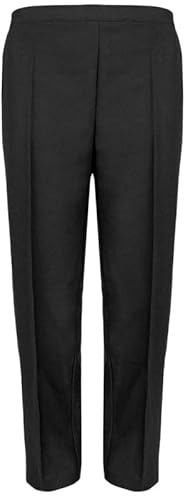 Ladies Half Elasticised Trousers 1/2 Elastic Elasticated Stretch Waist Womens Bottoms Formal Casual Office Work All Occasions Straight Leg Pull On Classic Pants with 2 Side Pockets (Black 14/27)