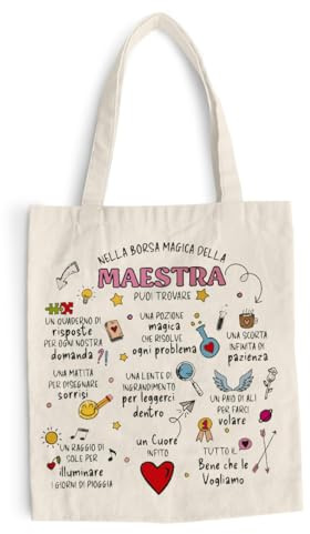 Shopping Bag Maestra Personalizzabile Idea Regalo Fine Anno Natale Pasqua Shopper in Cotone Borsa con Manico Insegnati Asilo Nido MATERNA Elementari Con Nome Bambini Ringraziamento Grazie Maestre 19