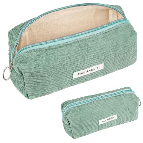 Deepton Mäppchen Cord-Stoff, Federmäppchen Milchig Grün für Mädchen Teenager, Federtasche Stiftetasche Stiftemappe Pencil Case Schulmäppchen für Schule, Büro - Grün