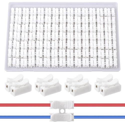 AUKENIEN 2P CH-2 Bornier Connecteur Rapide CH2 Domino Electricite Borne de Connexion Électrique Ressort Connecteurs Électriques 2 Fils Pince Câble Blanches (100Pièces)