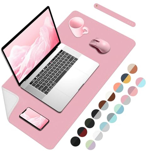 Bleswin Tapis de bureau double face, 60 x 35 cm, tapis de souris en cuir synthétique, imperméable, tapis de bureau pour ordinateur portable en cuir, protection pour clavier et souris, pour bureau et