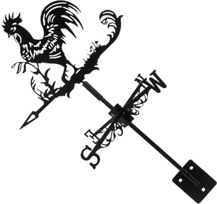 OFFSCH Girouette Forme de Coq en Fer Noir Indicateur de Direction du Vent, Instrument Météorologique Facile à Utiliser pour Garage et Pavillon