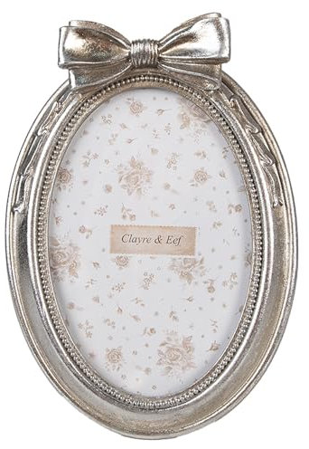 Clayre & Eef Bilderrahmen 10x15 cm Silberfarbig Kunststoff Glas Oval Fotorahmen