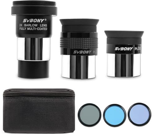 Svbony SV233 Okular Teleskop Set, 6 mm, 17 mm PLOSSL Okular, 2X Barlow Linse, Mond, ND4, 82A Farb Filter, mit Einer Tragbaren Tasche, Siebenteiliges Teleskop Zubehör für Astronomische Visuelle
