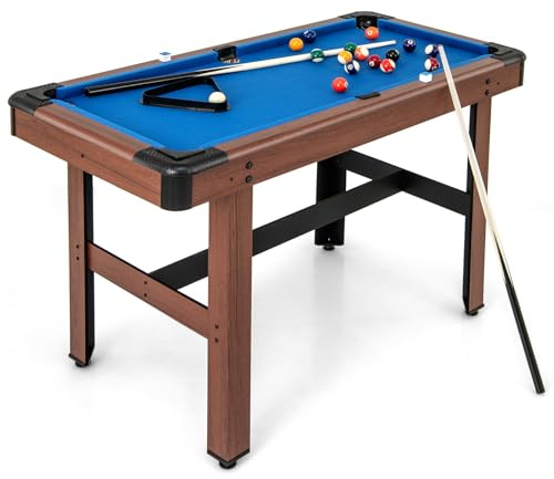 RELAX4LIFE Tavolo da Biliardo 122 CM con Set Completo di Palline, 2 Stecche, Gessetti, Spazzola da Tavolo, Triangolo, Tavolo da Biliardo Salvaspazio per Casa, Bar, Palestra (BLU)