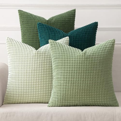 MIULEE Weihnachten 4er Set Kissenbezug Kissen Dekorative Kissenbezüge Kordsamt Sofakissen Dekokissen Couchkissen Deko Bezug für Sofa Couch Wohnzimmer Schlafzimmer Büro 40x40 cm Waldgrün Serie
