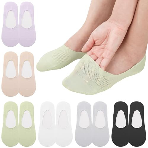 Utensilsto Damen 6 Paar Füßlinge Socken 37-40 Unsichtbare Sneaker Socken mit Siliconpad, Rutschfeste Atmungsaktive Ballerina Socken in Beige, Schwarz, Grün, Grau, Lila, Weiß