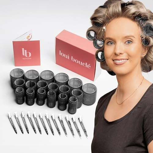 loui bouclé – Set di bigodini standard con mollette [30 pezzi – bigodini & clip metalliche] – 3 diverse misure per ricci grandi senza calore – Curler per capelli con clip (nero, 48, 36, 25 mm)