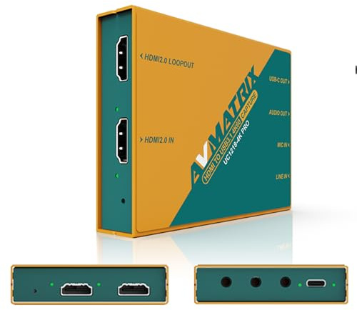 AVMATRIX Tarjeta de captura de vídeo SDI y HDMI a USB 3.0 (Gen1) 4KP60 sin comprimir (YUY2) Video Capture con Line in para videoconferencias Telemedicina VRR HDR (UC1218-4K PRO)