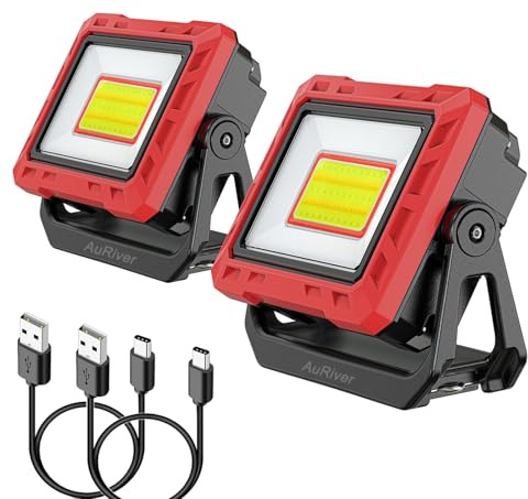 AuRiver 2 Pezzi Lampada da Lavoro, 2000 lumen, Super Luminose, lampada da Officina, Lampada di Ispezione con Power Bank Ricaricabile, per Garage, Campeggio (2)
