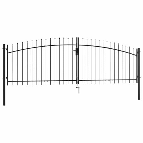 Cancello da Giardino a Due Ante, in Acciaio con Design a Punte, Cancello per Recinzione, Portoncino Ingresso Esterno, per Giardino e Cortile, Colore Nero, Dimensioni 400x175 cm
