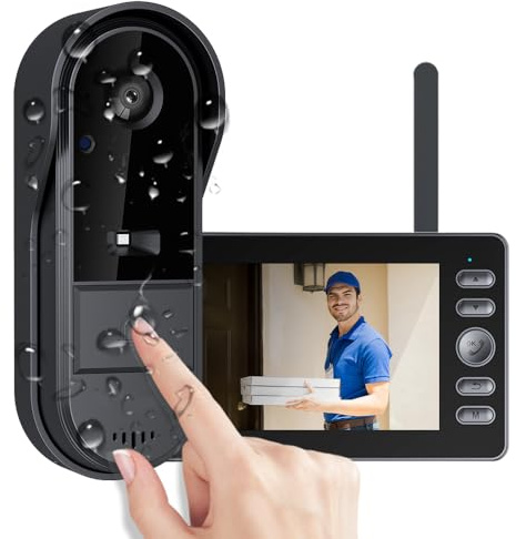 Timbre con Camara Exterior 1080P Videoportero Inalambrico con Pantalla IPS de 4,3 Pulgadas de Video, Audio Bidireccional, Visión Nocturna, 170° Gran Angular, Conexión Bluetooth, No Requiere WiFi