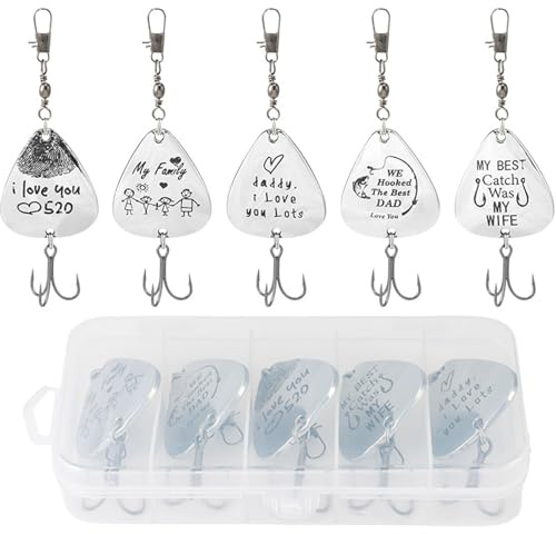 Generic 5 esche da pesca in metallo con scatola per tackle, spoonbait, wobbler, esche dure, regali di pesca per papà