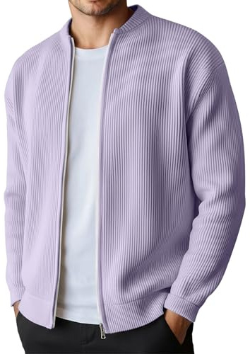 HTNEDNST Chaqueta tradicional para hombre, moderna, de punto Janker, con cremallera, cuello alto, jersey de manga larga, deportivo, ligera, para el tiempo libre, A03 Light Purple, XL