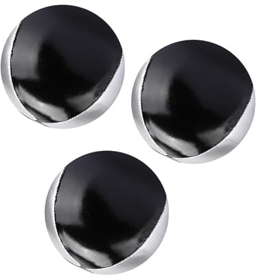 Zunate Jongleringsbollar i Läder 3-pack, 6,3 Cm Sittsäck Jongleringsset för Proffs |Bärbar Silversvart PU Jongleringrekvisita för Inomhusfritidsprestanda