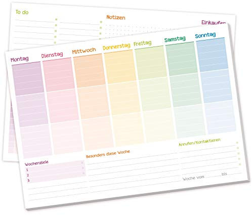 paper&you® Wochenplaner Block A4 ohne festes Datum [Rainbow] 50 Blatt |Terminplaner mit To-Do-Liste, Einkaufsliste, großem Notizfeld & mehr | klimafreundlich & nachhaltig