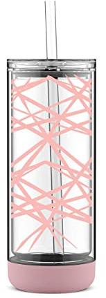 Ello Peak Double Wall Insulated Plastic Tumbler with Straw, 22 oz, Pink Satin Lasers