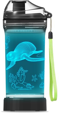 YuanDian Sea Turtle Gifts, Light Up Kids Water Bottle with Ocean Animal Pattern- 14 OZ BPA Free - Cool Drinking Cups Gift for School Boy Girl Child Ocean World Lovers