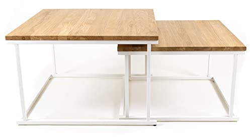 RIVERBANK® Couchtisch aus Eiche & Metall, Hochwertige Satztische aus Holz im 2er Set, Eckiger Sofa Tisch & Wohnzimmertisch aus Echtholz - 49cm hoch | Moderner Couch Beistelltisch - Natur braun