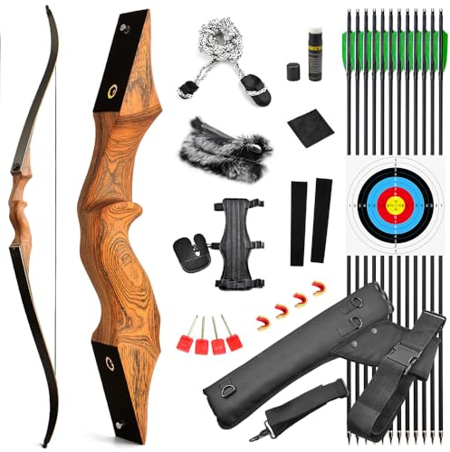 SHARROW 60 Inch Archery Takedown Recurve Bow and Arrow Set Handmade Wooden Riser Hunting Adult Bow Longbow 20-60lbs for Right Hand Outdoor Shooting (40lbs, Yellow Set)