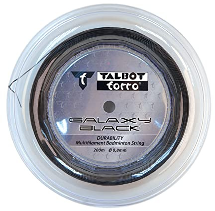 Talbot-Torro Badminton Saite Galaxy Black, 200m Rolle für Badmintonspieler, Stärke 0,8mm, für ca. 20 Besaitungen, im Einzelblister, 449148