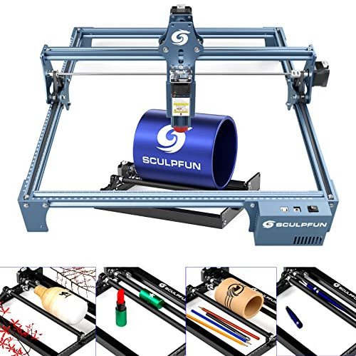 SCULPFUN S9 Laser gravyrmaskin med laserrotationsrullar, 90 W effekt hög precision CNC-lasergravyrskärmaskin, ultrafin fullmetall lasergravyrmaskin för 15 mm trä, rostfritt stål, keramik