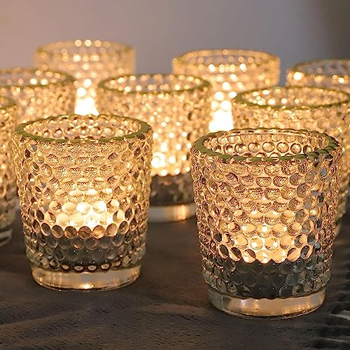 Vohocandle Teelichtgläser-Set mit 12 Stück, klarer Teelichthalter mit Goldrand, Votivkerzenhalter aus Glas für Tischdekoration, Hochzeit, Geburtstag und Heimdekoration