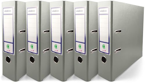 Netuno 5x Akten-Ordner grau DIN A4 2-Ring-Mechanik Ringorder a4 8cm Kunststoff Ordner a4 breit Büroordner Plastikordner Briefordner din a4 Ringmappe breiter Aktenordner 5er pack