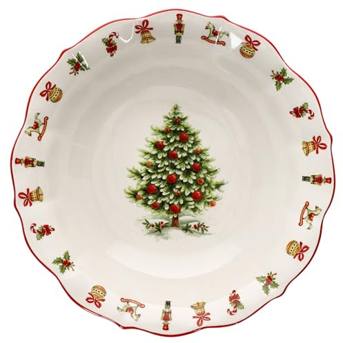 MamboCat Maestro Natale Servierschüssel Ø33cm I 1,35L I italienische runde Keramik-Obstschale mit Weihnachtsdekor I große Bowl für Braten, Salate, Knödel & Suppe an Weihnachten, Advent & Nikolaus