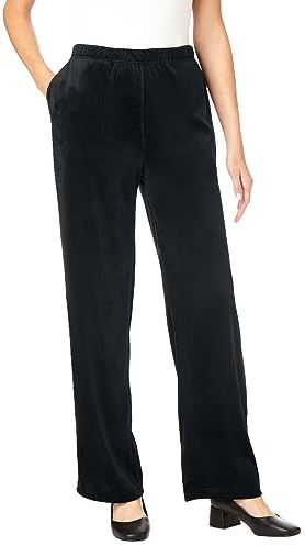 Woman Within Plus Size Wide-Leg Velour Pant - 2X, Black