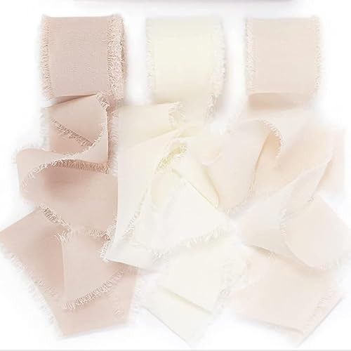 3 Rollos Cinta de Regalo 4cm x 5m Gasa Decorativa Beige para Bodas, Invitaciones, Arreglos Florales y Manualidades