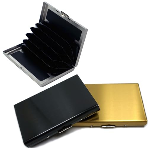 MICREEN 3 Piezas Porta Tarjetas de Crédito, Tarjetero de Acero Inoxidable con 6 Ranuras, Portatarjetas de Visita de Metal con Bloqueo RFID para Hombres y Mujeres (Plata, Negro, Oro)
