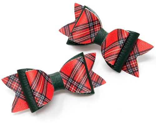 Red Tartan Print Hair Bows for Girls, Set of 2 Hair Clips, Hair Accessories, Girl's Hair Clip, Made in England by Burton Bows