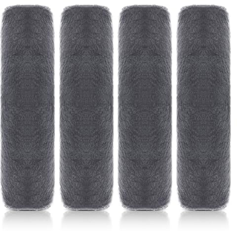 Lanjue 4 Pack Car Seat Belt Pads, Soft Faux Fur Strap Covers, Grey | 25 x 6 cm; Fits Most Seat Belts; Soft Shoulder Comfort; Easy Wrap Design; for Cars, Backpacks, Camera Straps