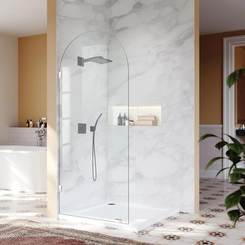 Bathroom Glass Shower Door Panel, 30 W x 78 H Fixed Frameless Shower Doors with Clamps, 3/8(10mm) Thick Clear Tempered Glass Shower Screen Single Panel for Walk in Shower (Chrome)