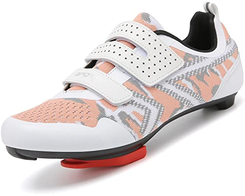 Unisex Cycling Shoes Compatible with Peloton Indoor Riding Road Bicycle with Delta Cleats Outdoor Pedal Bike Shoes(C_Pink,38)