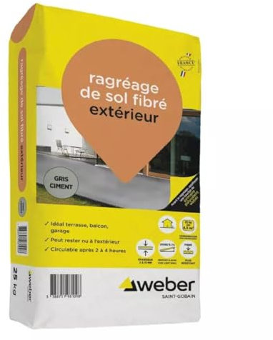 Weber - Ragréage de sol fibré extérieur 25 kg - Mortier Idéal terrasse, balcon, garage