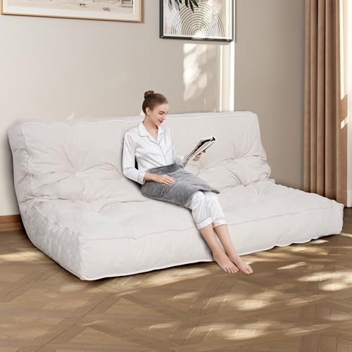 KOZIDO 8” Full Size Futon Mattress Sofa Bed, Extra Thick Foldable Floor Mattress, Shredded Foam Filling for Adults/Teens/Pets with No Assembly Needed - Beige(Frame Not Included)