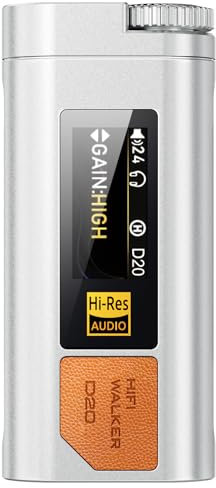 HIFI WALKER D20 DAC512 Portable Headphone Amp/DAC – USB Hi-Res Audio Dongle with 4.4mm Balanced & 3.5mm Output, ES9038Q2M + CT7601PR, Support PCM 768kHz/DSD512, CNC Aluminum, OLED Display