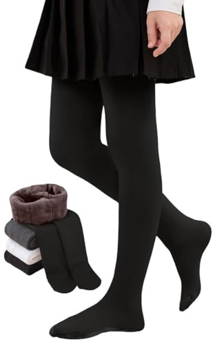 Yutdeng Collant Termici per Bambine e Ragazze Calze Termiche Invernale Opachi Calzamaglia Foderati in Pile Elasticizzati Leggings Spessi Morbido Pantyhose Caldo Pantalone,Nero,110-130cm