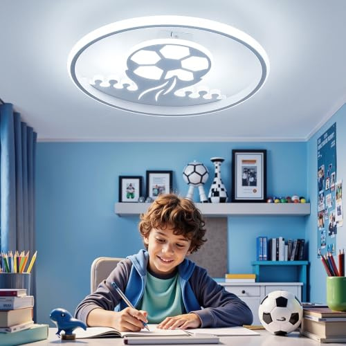 Kuwork Kinderzimmer Lampe Decke: Deckenlampe LED 32W mit Fernbedienung - Deckenleuchte Fußball 3000K-6000K Dimmbar mit Nachtlicht für Kinder Junge Babyzimmer Schlafzimmer,Ø30CM