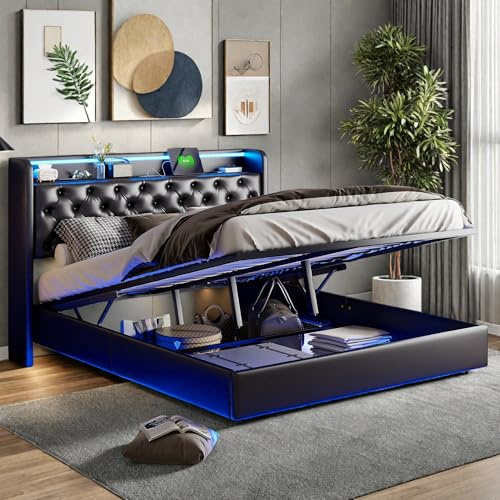 OLIVIBED Letto imbottito 160 x 200 cm con testiera regolabile, letto matrimoniale con telaio letto, letto matrimoniale con contenitore e rete a doghe, letto per ragazzi per 2 persone, PU, nero, senza